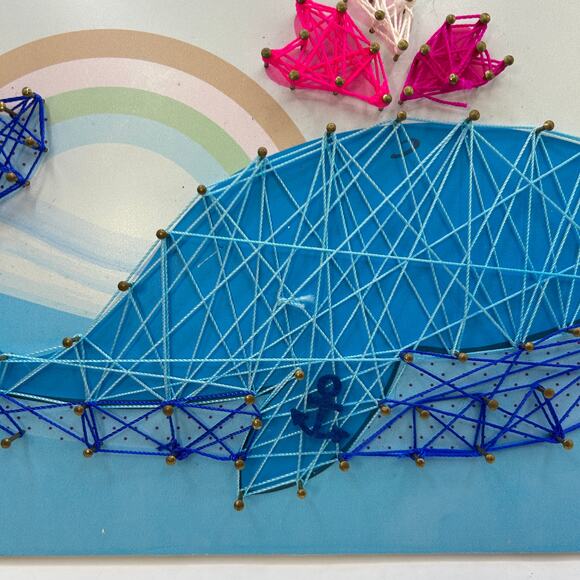 Cute Whale Spout Spouting String Art Completed Rainbow 11x8 in Ocean Nautical - Picture 10 of 11